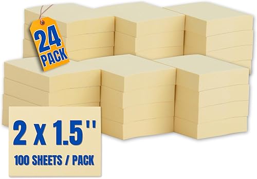 1InTheOffice Notas adhesivas amarillas, pequeñas notas adhesivas, notas adhesivas de 1.5 x 2, 100/hoja, paquete de 24