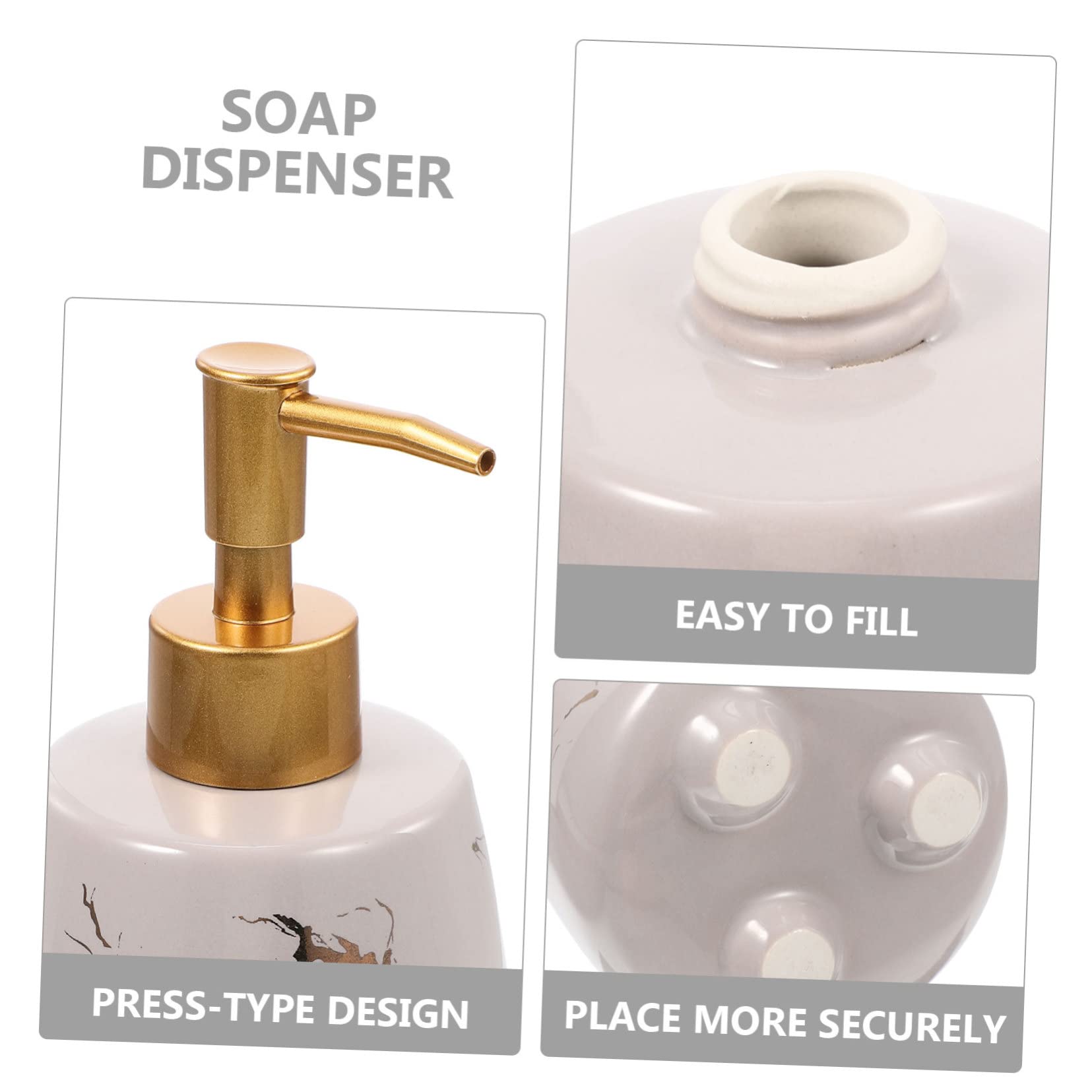 Dispensador de Jabón Líquido Rellenable Bomba Prensa 350 Ml Cerámica Gris Mármol Portátil para Baño y Ducha sin Fugas