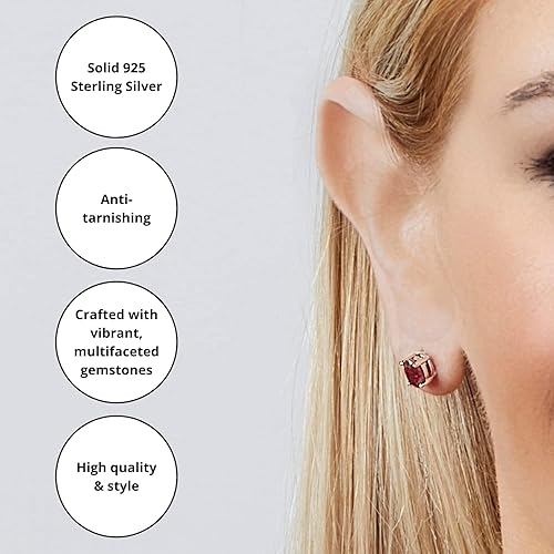 Miniatura 5 de 925 Sterling Silver Gemstone Oval Stud Earrings for Women 5mm Birthstone with Push Backs by MAX + STONE