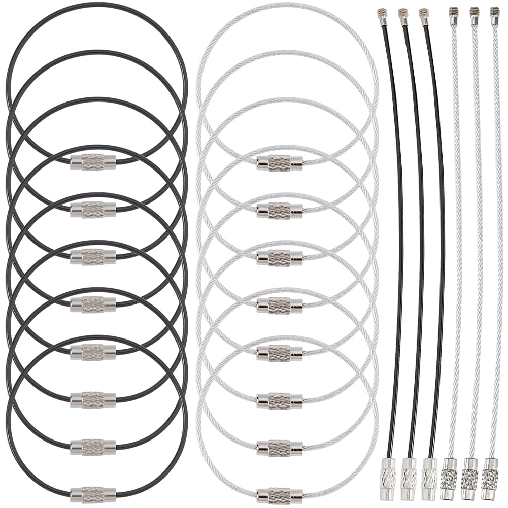 SUNNYCLUE Stainless Steel Loops Wire Keychain Cable Large Key Rings Key Chain for Luggage Tags Key Tags Keyrings Kitchen