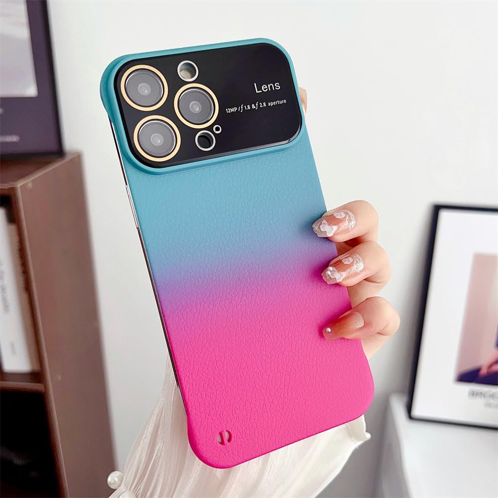 Coque iPhone 14 sans cadre PC rigide motif litchi dégradé de luxe