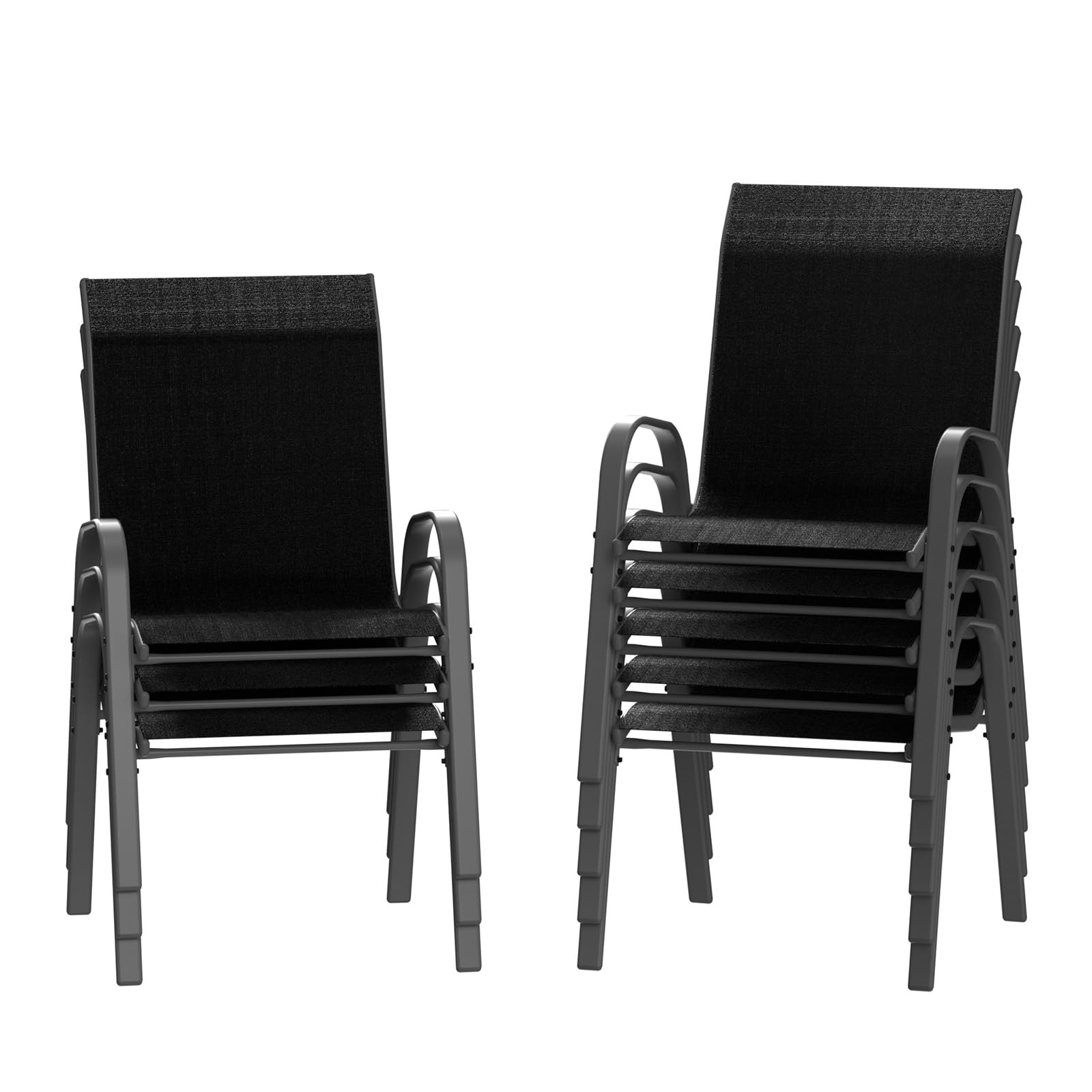 Amopatio Patio Chairs Set of 8, Outdoor Stackable Dining Chairs for All Weather, Breathable Garden Outdoor Furnitures for Backyard Deck, Black