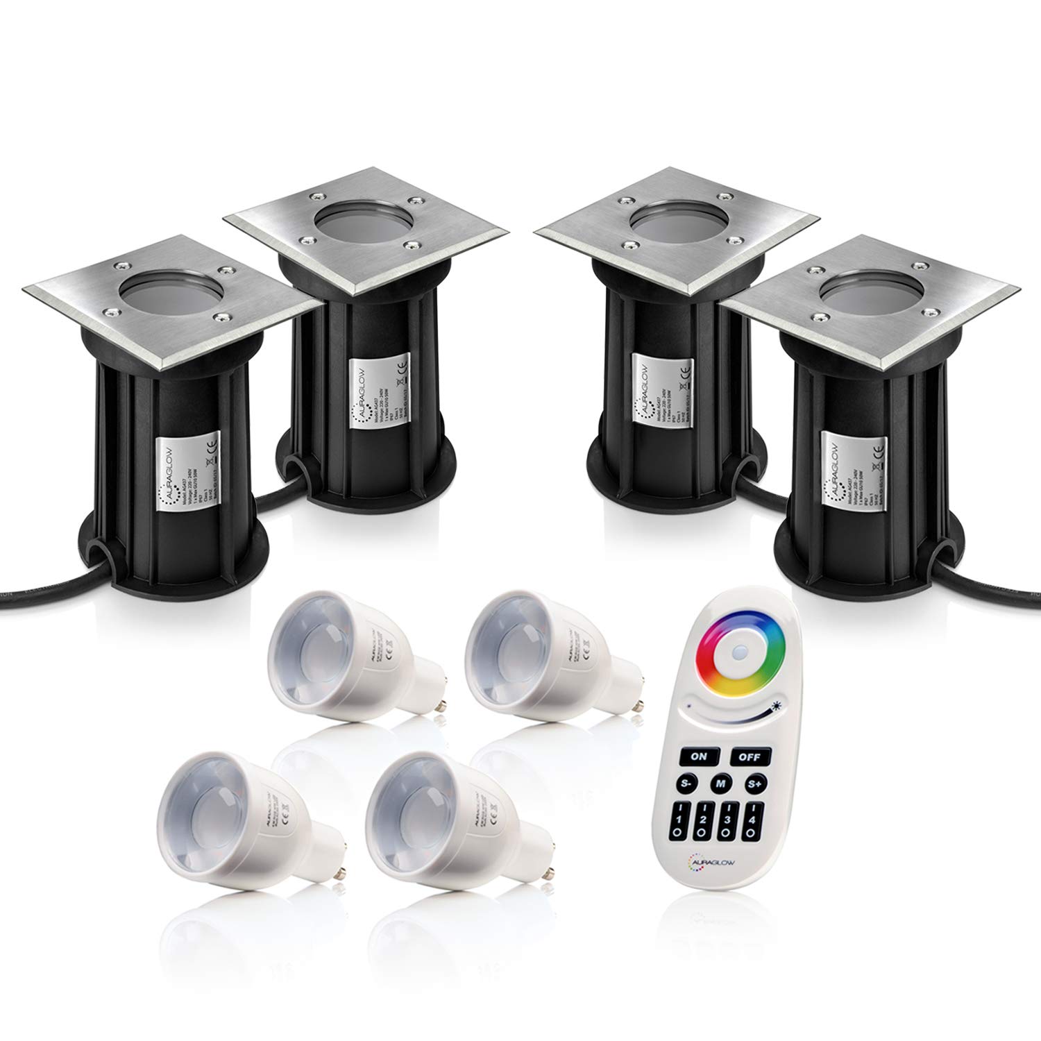 Auraglow Reflektory Wpuszczane Zmiana Koloru IP67, GU10 Smart, Zestaw 4