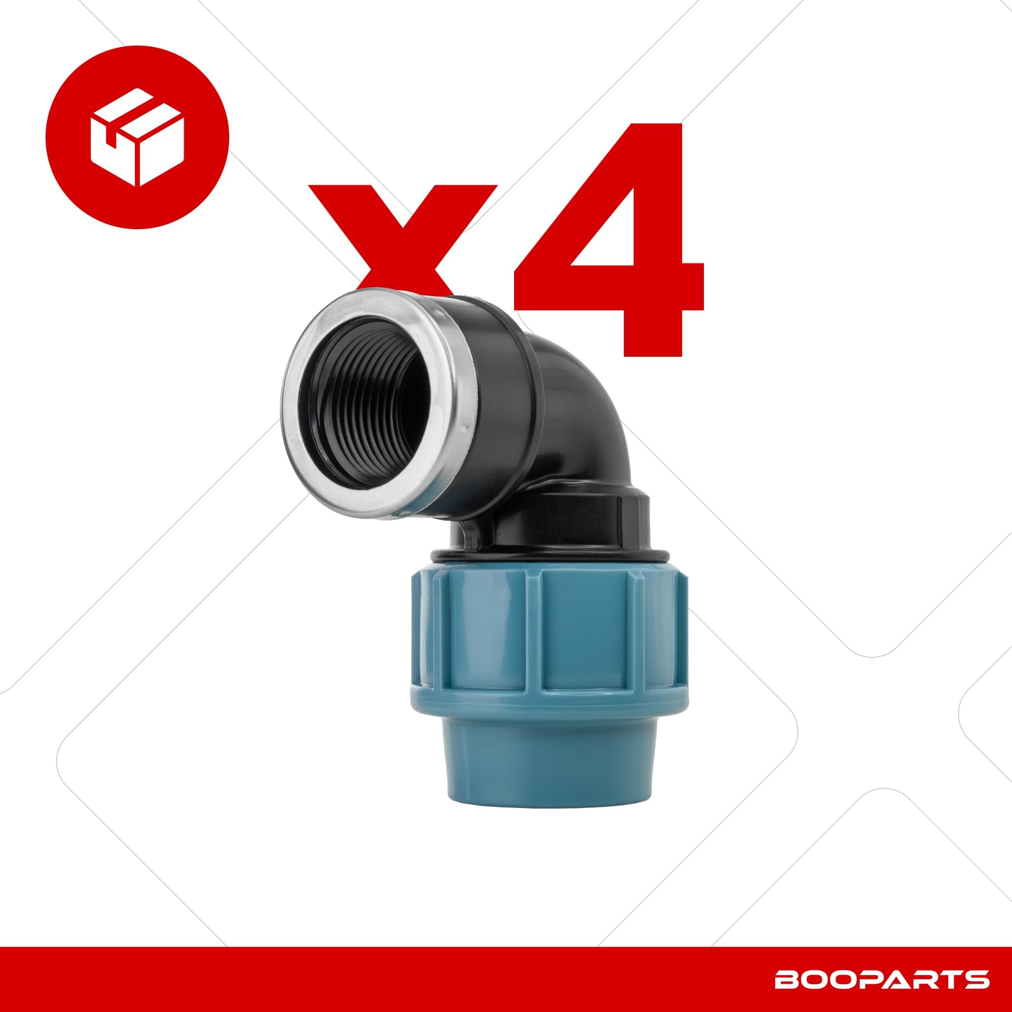 Codo Polipropileno PP Femenino atornillado Ø32-1" (26/34) | Montaje PE sin herramientas | Riego, Fontanería | Juego de 4