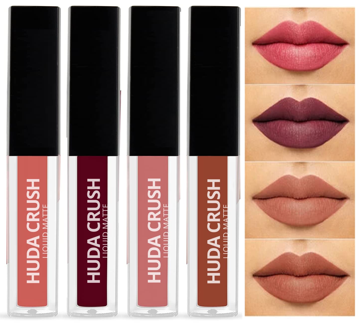 HUDACRUSH BEAUTY Liquid Matte Lipstick Set of 4 Nude Lipsticks for Women