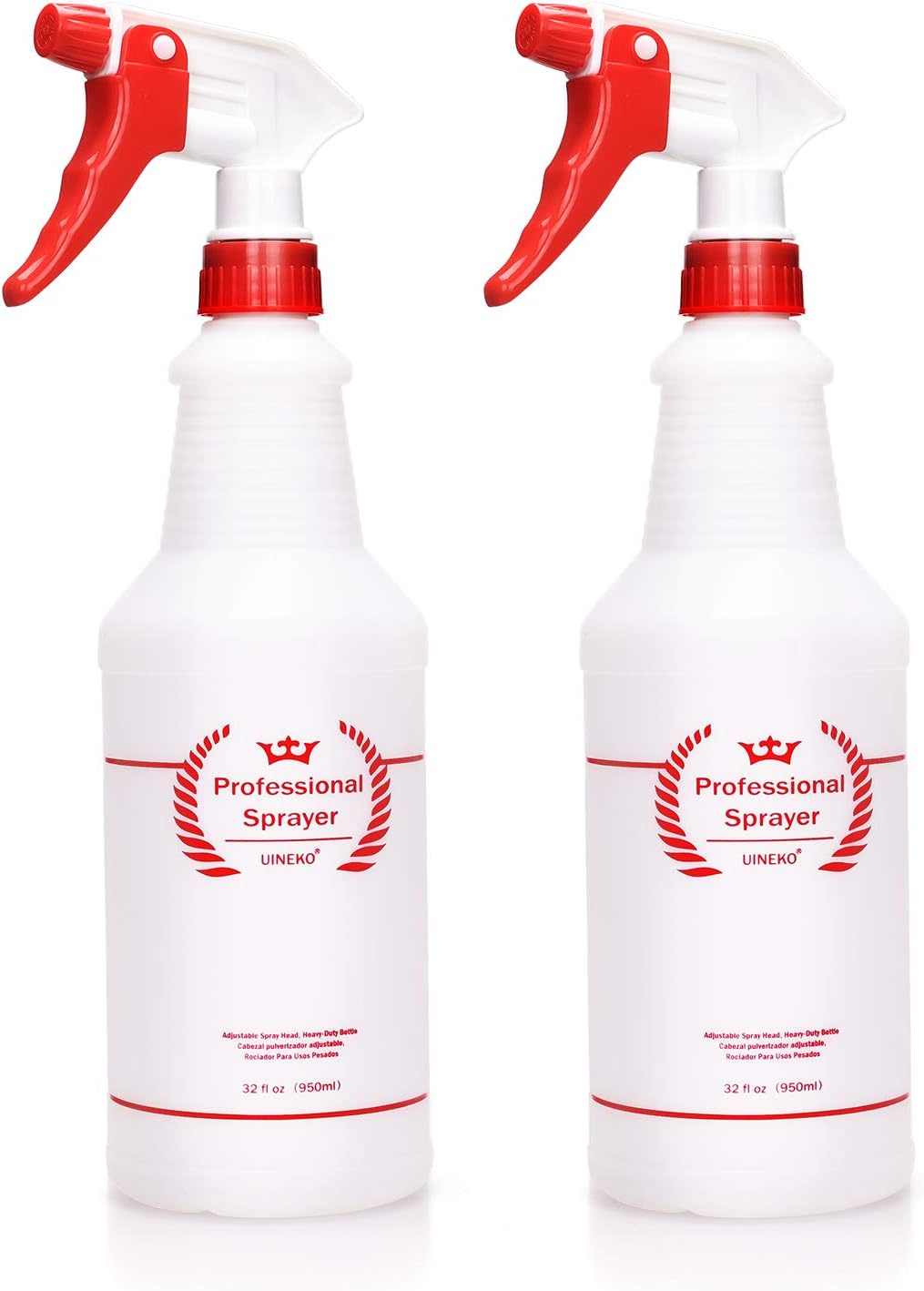 Plastic Spray Bottle 2 Pack, 32 Oz, All-Purpose Heavy Duty Spraying Bottles Leak Proof Mist Empty Water Sprayer for Cleaning Solution, Essential Oils, Hair, Planting, Pet with Adjustable Nozzle - Red