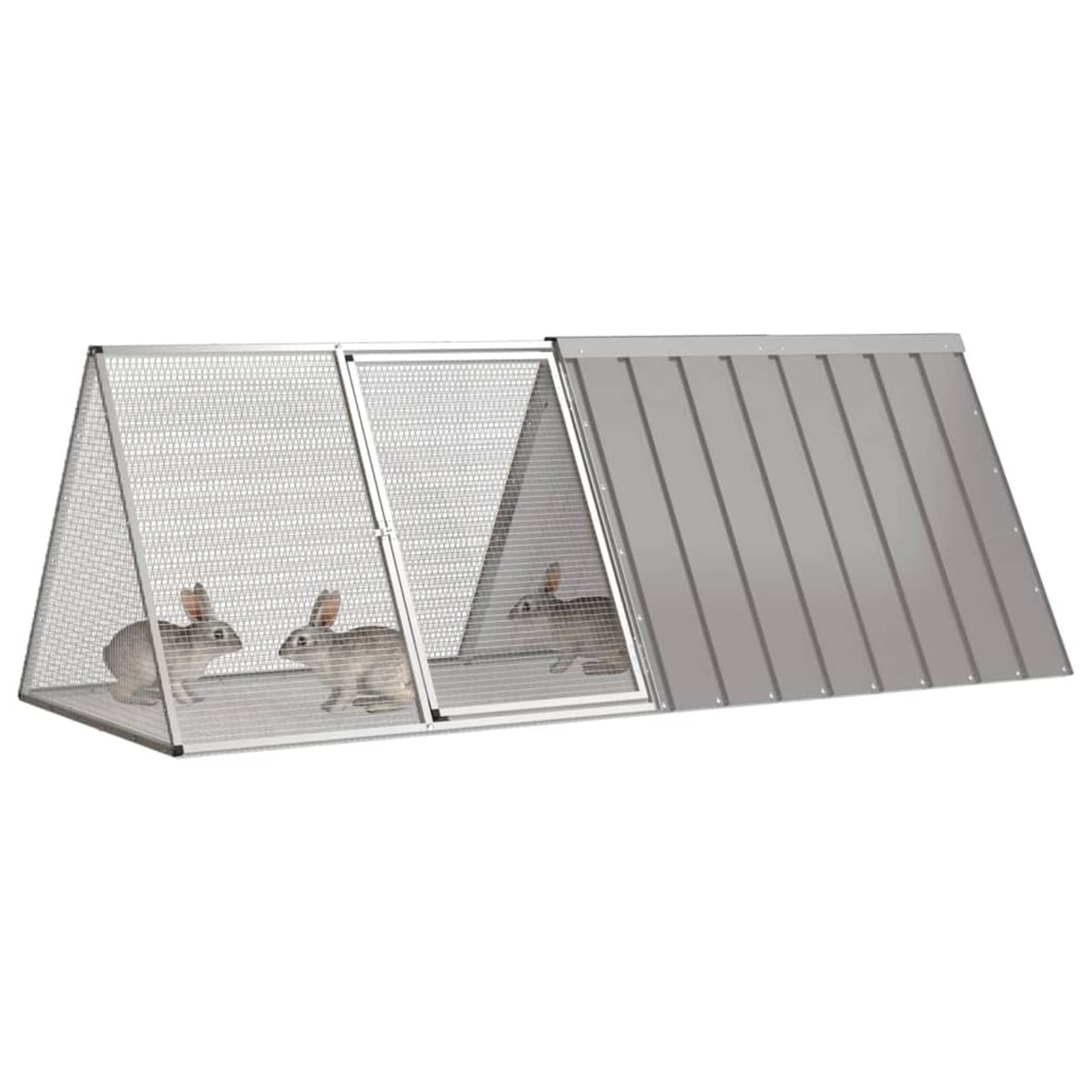 Gabbia per Conigli Grigio 201,5x80,5x71 cm Acciaio Zincato