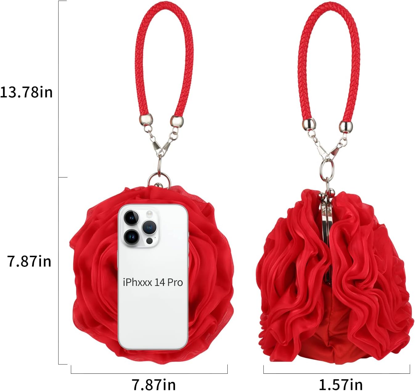 Flower Clutch Purse Small Evening Bag Sweet Wristlets Handbag Wedding Clutch Bag, Red - Image 5