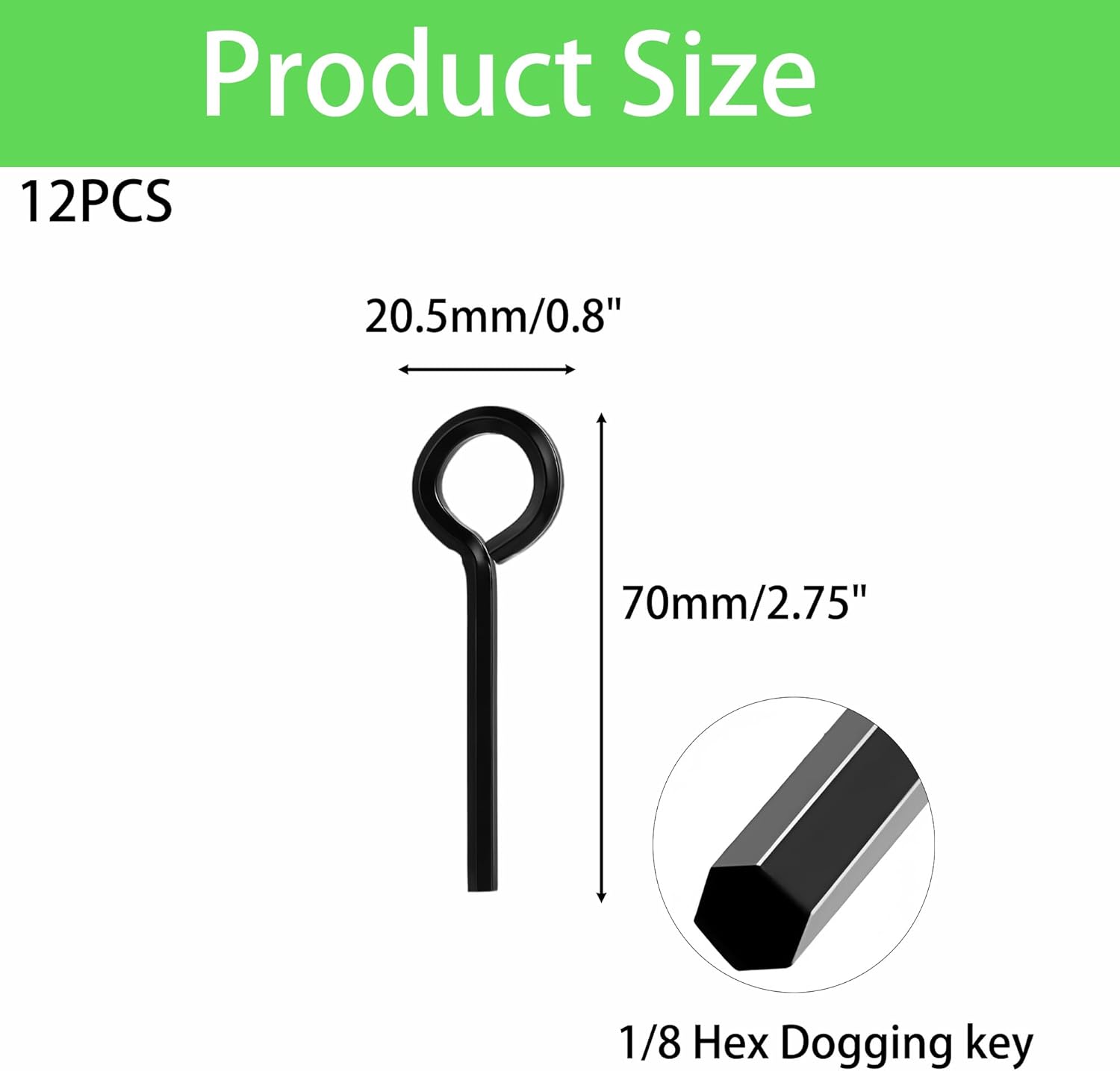 12PCS 1/8" Standard Hex Dogging Key with Full Loop, Black 45# Steel Allen Wrench Door Key, Keychain Tools Push Bar Panic Exit Devices
