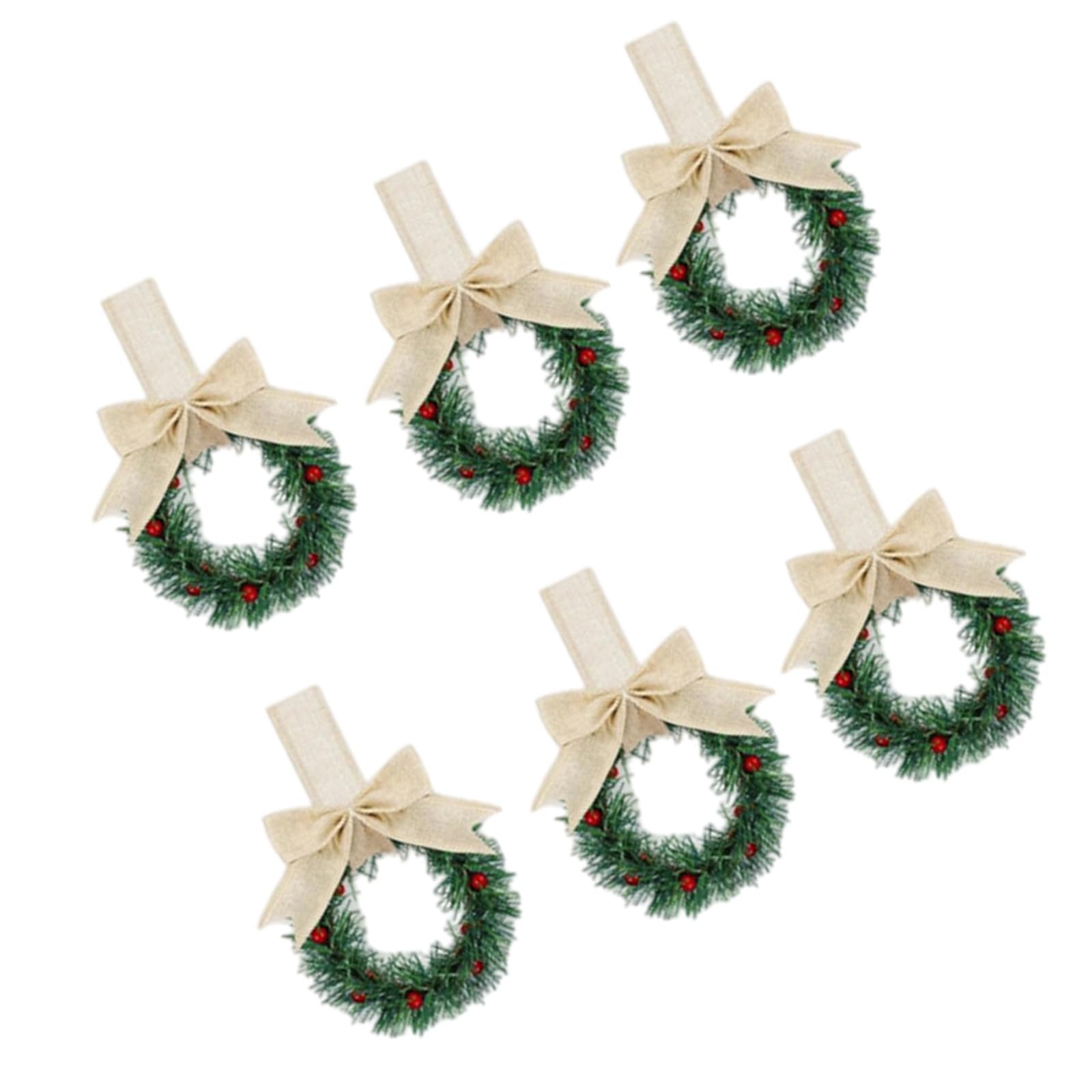 6Pcs Artificial Berries Wreaths with Ribbon Bows Small Christmas Wreaths for Kitchen Cabinet Door Window Porch Wall Christmas Ornament