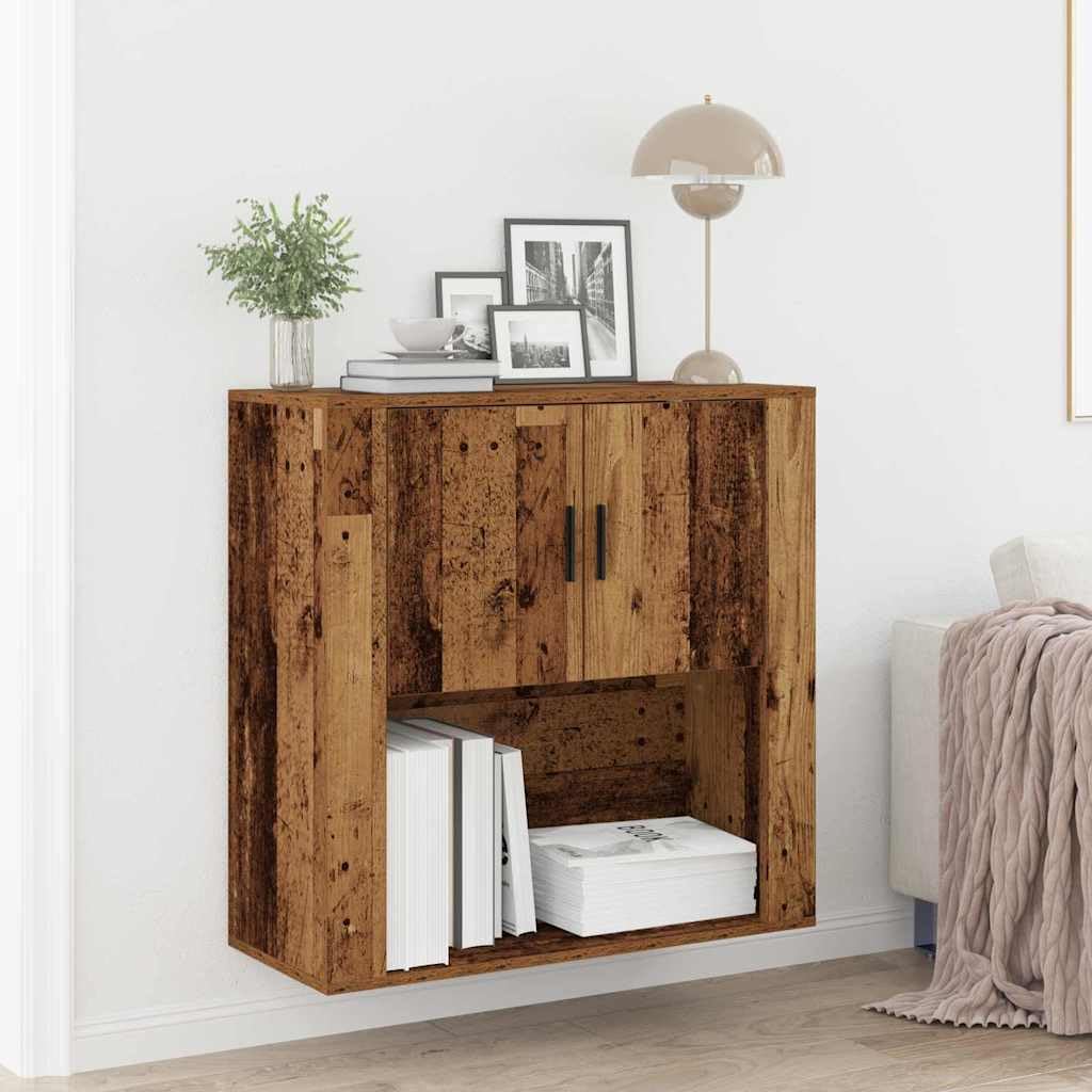 Armadio da parete con scaffale, in legno anticato, 80 x 33 x 80 cm, 2 ante, 2 ripiani, spazio per soggiorno, sala da pranzo, camera da letto, versatile per riporre e organizzare
