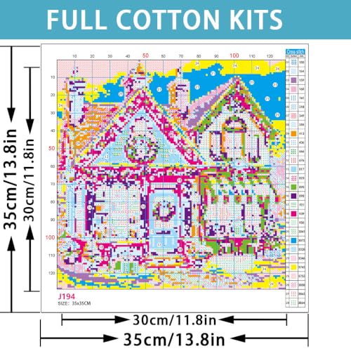 Image of Christmas House Stamped Cross Stitch Embroidery Starter Kit for Adults | 11CT Christmas Needlepoint Counted Cross-Stitch Patterns Dimensions Kit Arts and Crafts Home Decor 14x14inch