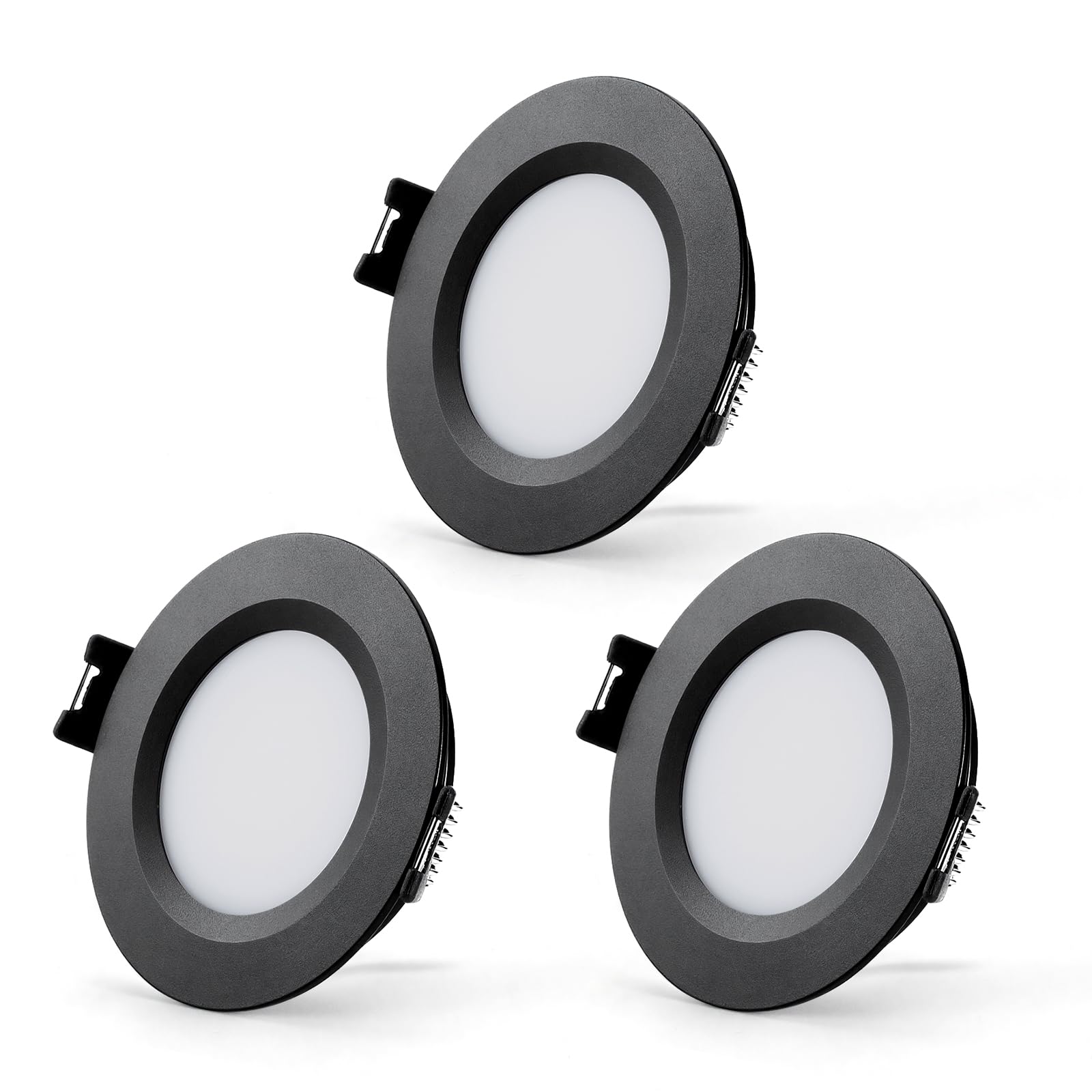Sanyoung 12V LED Campervan Downlights Alu, 3W LED Downlight Lights Dimmable 3000K Warm White 240LM, 12mm Ultra-Slim, Φ58-62mm Hole, IP44 Van Lights for Under Cabinet, Motorhome, Boat, Black, 3 Pack