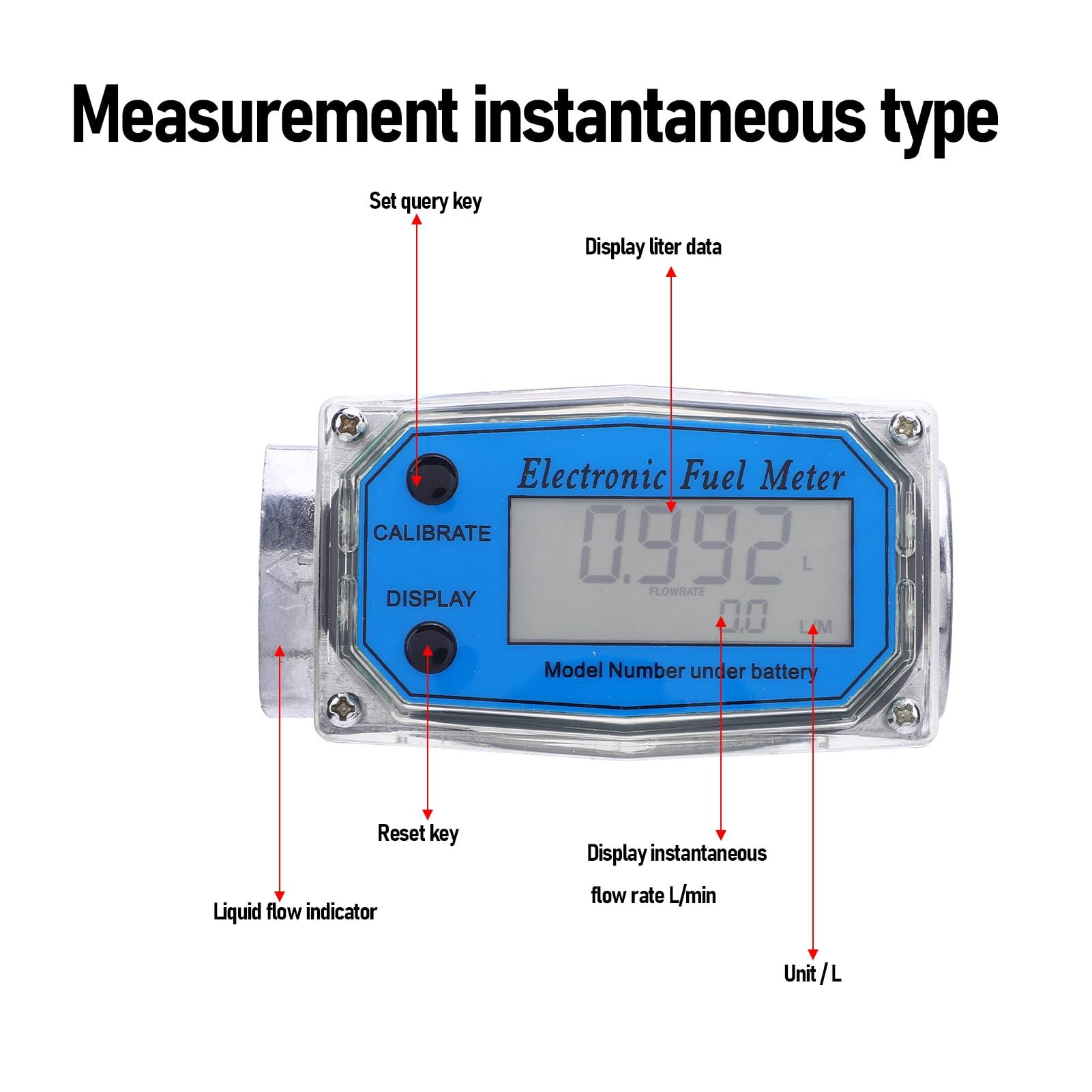 Matybobe Misuratore di Portata a Turbina Misuratore di Portata a Turbina Digitale Elettronico per Carburante Display unità (32 mm)