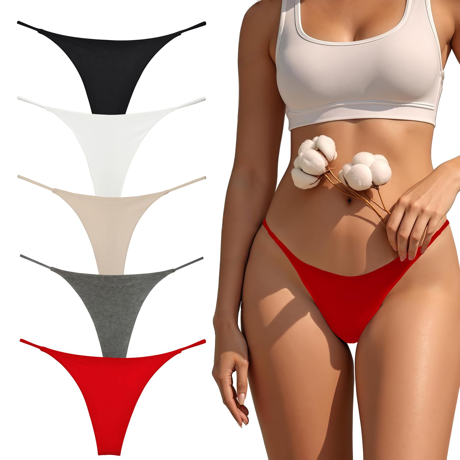 Alleen G String Tanga Damen Baumwolle Tangas Unterwäsche Frauen Unterhosen Slips Set Nahtlos Niedrige Thongs Women Panty Thong Underwear 5er-Pack XS-XL