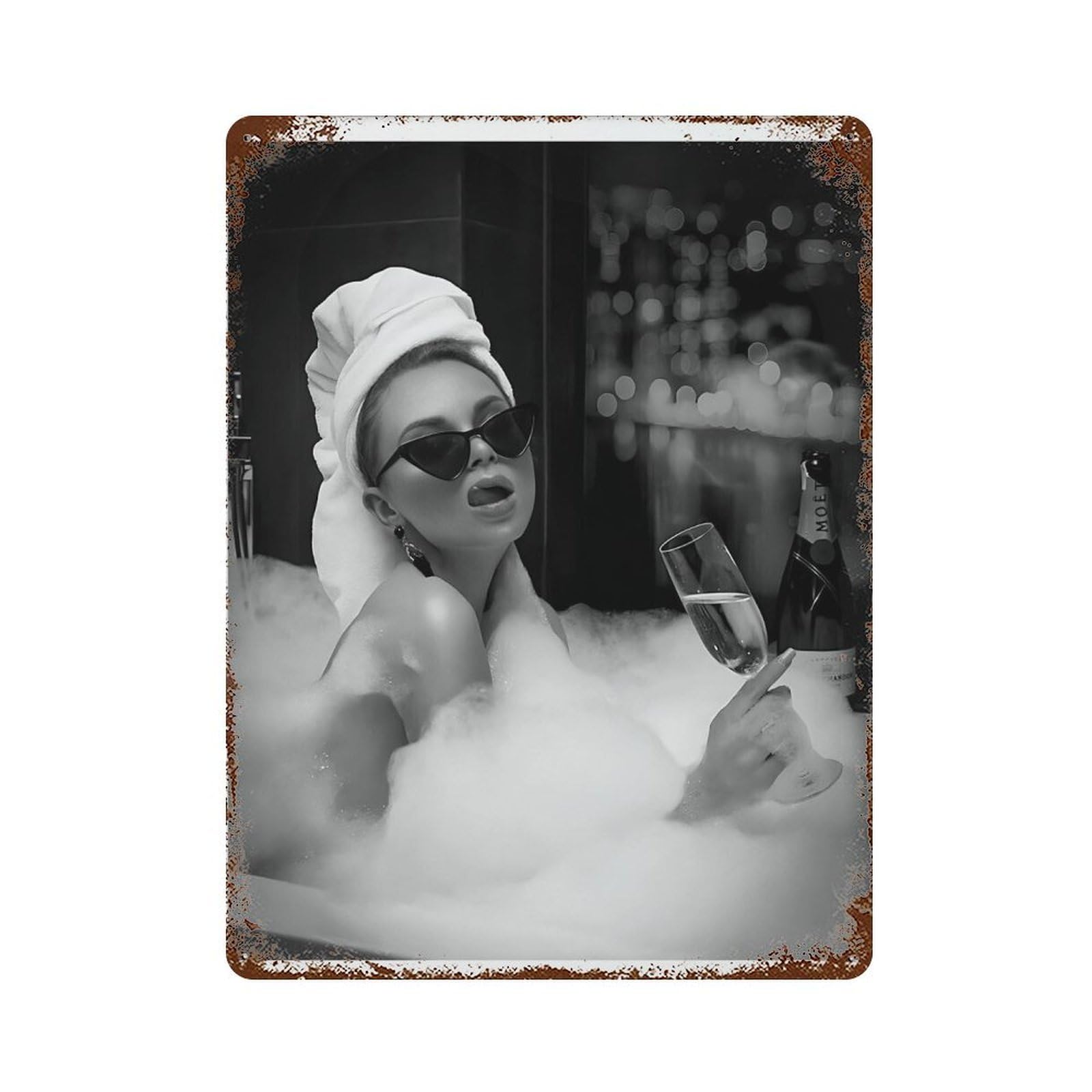 xiaoxiaoshen Woman Drinking Wine in Bathtub Print, Wall Decor Art Metal Tin Poster Modern Home Decor Art Home Bar Shop Decorations Vintage Sign 40x30cm