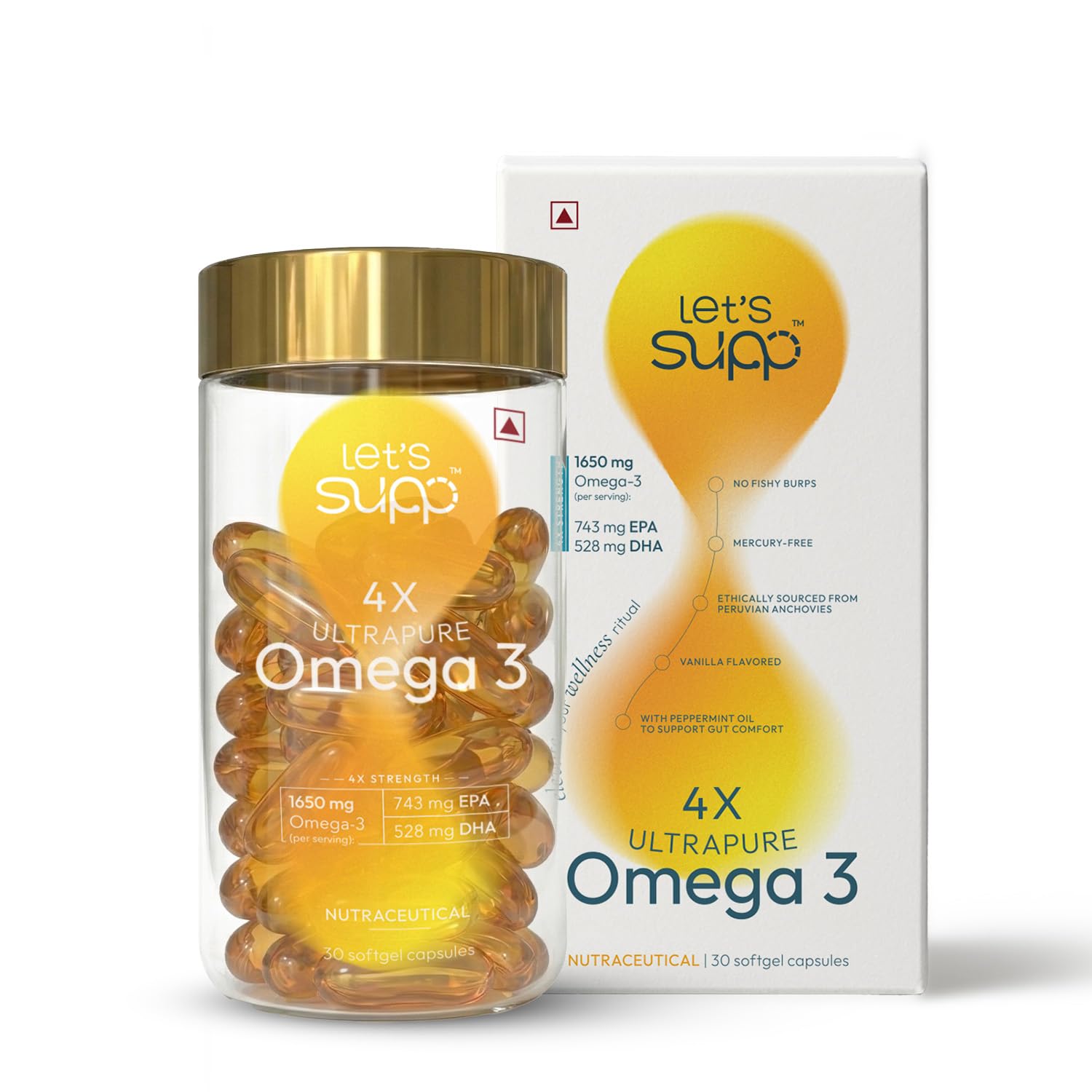 Let's Supp™ 4X Ultrapure Omega 3 Fish Oil (30 Softgels) | 1650 Mg with 743 EPA & 528 DHA | 4X Strength For Men & Women | No Fishy Burps | Supports Heart, Brain, Joints, Eye Health