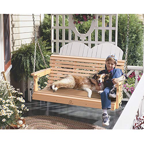 OT QOMOTOP Poly Lumber Porch Swing, Fade-Resistant Patio Swing with 600lbs Duty Rating, 304 SS Chains, All-Weather Garden Swing for Enjoying Autumn - Thumbnail 2