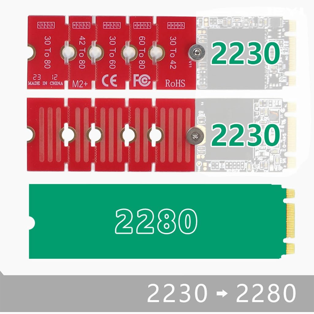 NGFF NVME M2 M2PLUS 2230 a 2280 Tarjeta adaptadora 2230, 2242, 2260, 2280, transferencia extendida de cambio de tamaño largo para SSD M.2 U.2 M3 M.3 (10 unidades) 6
