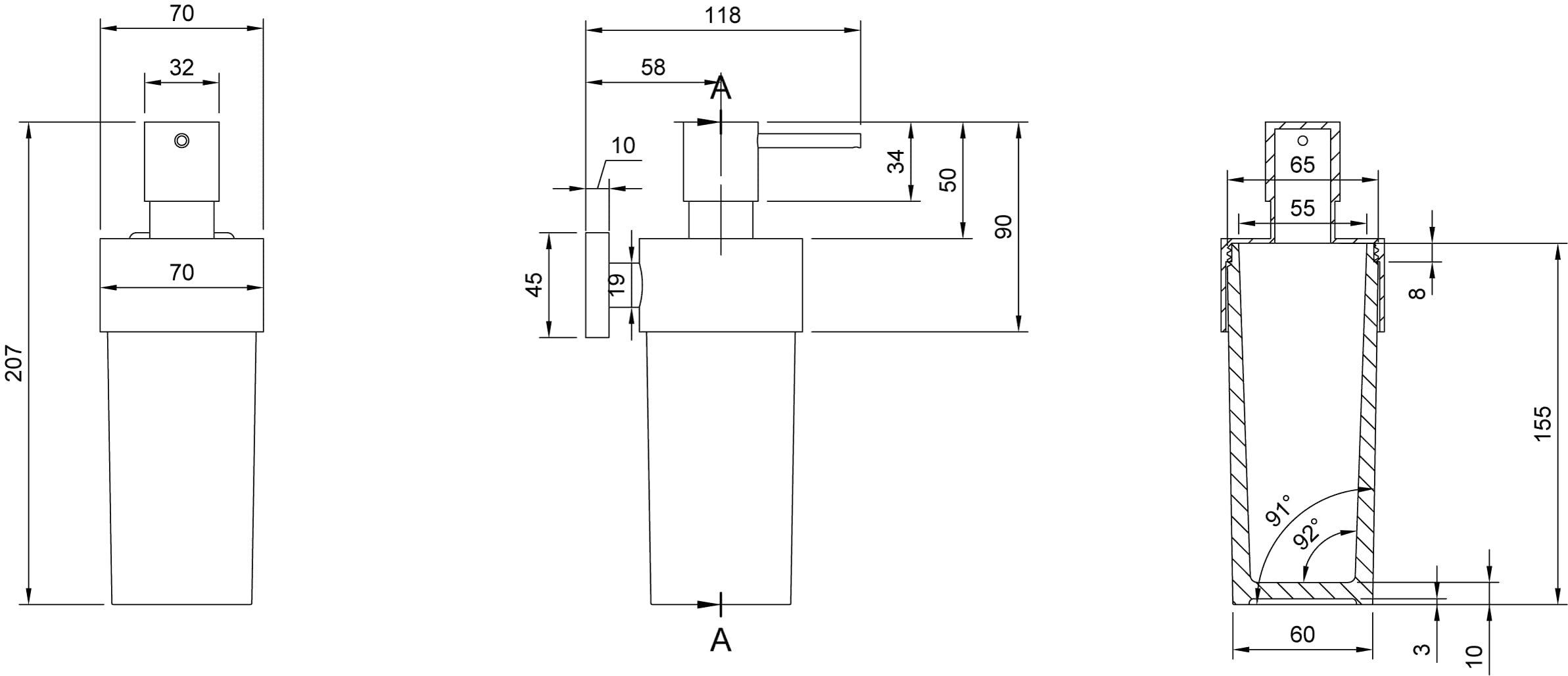 Image secondaire de Distributeur de Savon Murale Villeroy & Boch en Verre Satiné et Laiton Brossé