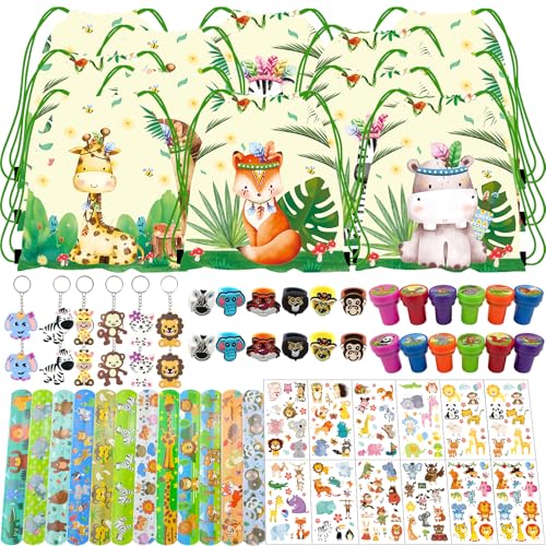 NlsqEU Gadgets Aniversários crianças animais, animais da selva, malas de aniversário para crianças, malas de presente, pulseiras Slap, porta-chaves, anéis, selos, menina presentes prémios carnaval