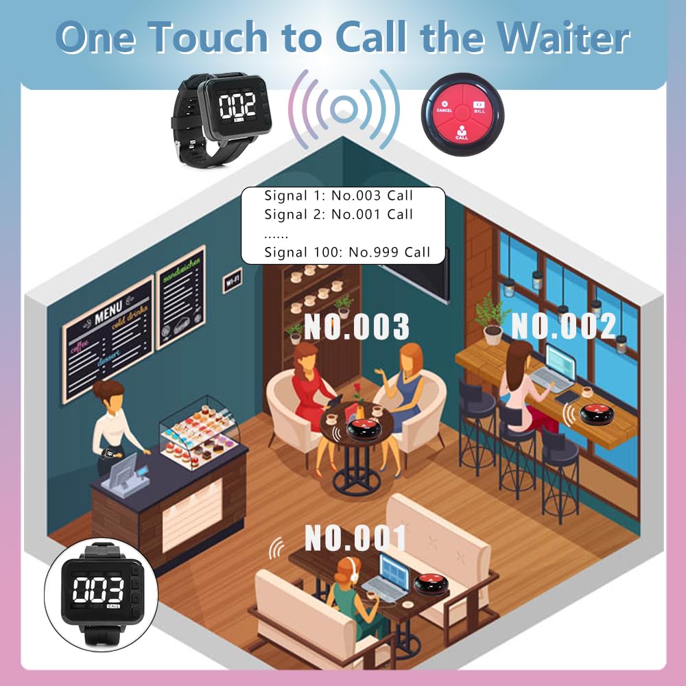 Cercapersone Ristorante Cercapersone Per Anziani, Con 10 Impermeabili Pulsante Wireless 1 Ricevitore Display Orologio Per Ristorante Ospedale Clinica Casa Di Cura Casa Di Cura