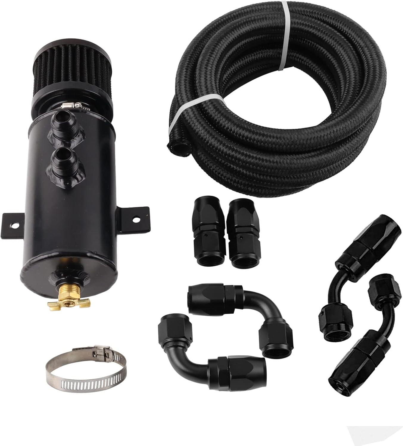 BAGARAATAN 10AN Baffled Oil Catch Can Breather Can with Drain Valve 750ML Bundle and