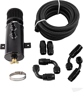 10AN Baffled Oil Catch Can Breather Can with Drain Valve 750ML Bundle and 10FT 10AN 5/8'' Fuel Line Fitting Kit Nylon Braided CPE Oil Hose