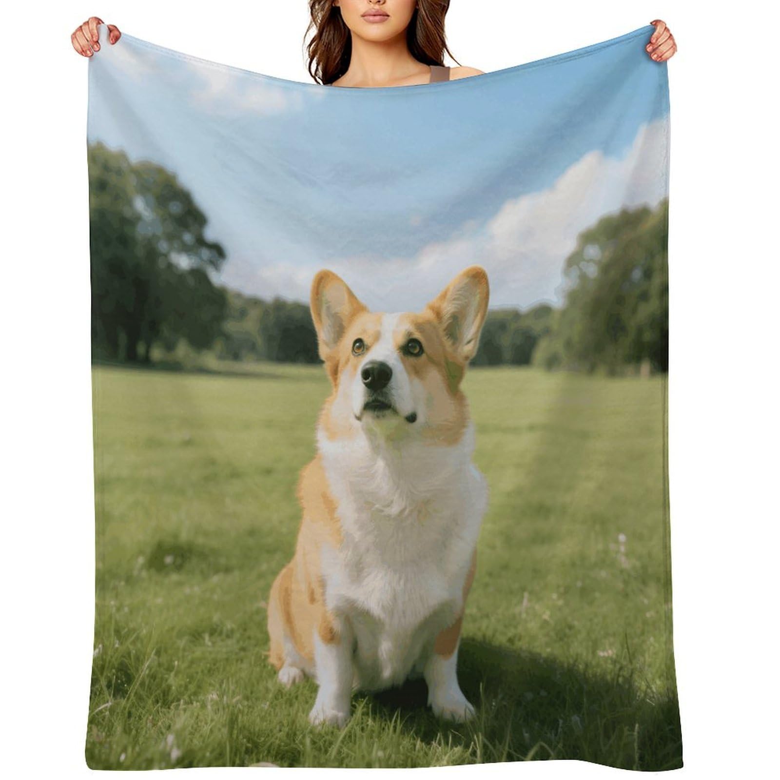 Cute Corgi Blankets Exquisite Luxury Flannel Throw Blanket Anti-Fading Thick Blanket for Sofa&Bed Blankets Ultra-Soft Bath Towels for Adult 50"x60"