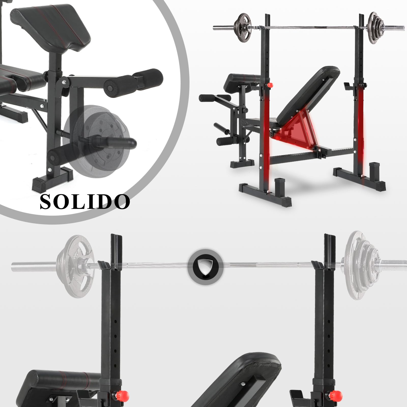 ISE Panca Multifunzione Palestra Casa, Panca Pesi Regolabile con Supporto Bilanciere Schienale Reclinabile Fitness per Allenamento a Casa