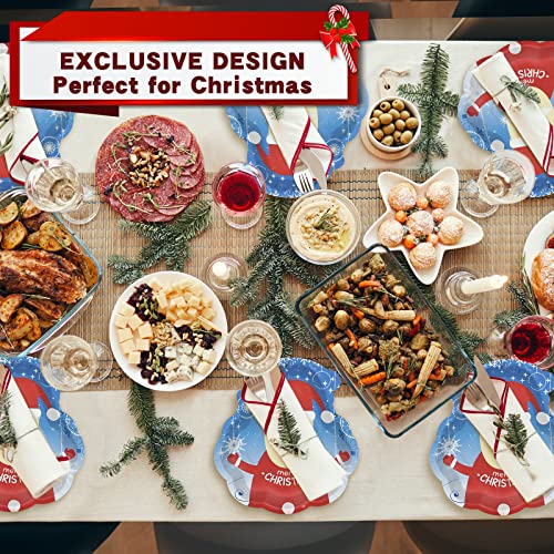 Ephyo 50 Count Christmas Paper Plates Disposable Dinner Party Oval Santa Plates For Dessert Cookies Appetizer Salad Merry Christmas Holiday Dinnerware Party Supplies Blue Snowflake #TOP5