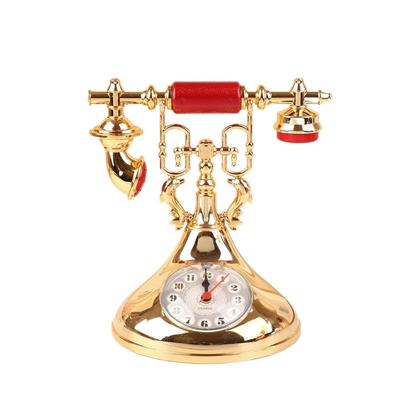 G5z9w3c7m2 Gold Loud Alarm Clocks Retro Telephone Model Alarm Clock Creative Timekeeper Desktop Ornament For Home Room Bedside Table Decoration(Gold)