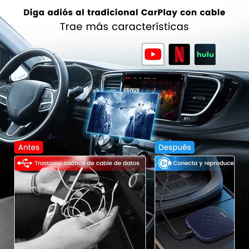 CarlinKit 2026 Adaptador inalámbrico Carplay/Android Auto AIBox-Plus con Sistema Integrado RAM 8G + ROM 128G para Coches con Pantalla táctil CarPlay Cableada de fábrica, por ejemploVW/Peugeot, etc.