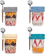 Set of 4 Overnight Oats Containers with Lids and Spoons, 16 oz Glass Mason Jars for Overnight Oats, Airtight Jars Prep Jars for Salad, Cereal, Yogurt Salad Fruit