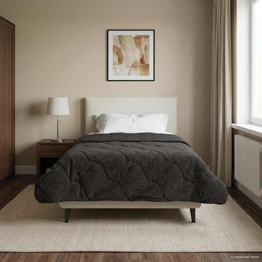Générique Wendbare Steppdecke aus Mikrofaser, Teddybär, Anthrazit, 135 x 200 cm, Winterdaunen, gesteppt mit überlappenden Nähten, modernes Design, maschinenwaschbar für Komfort, weich und atmungsaktiv