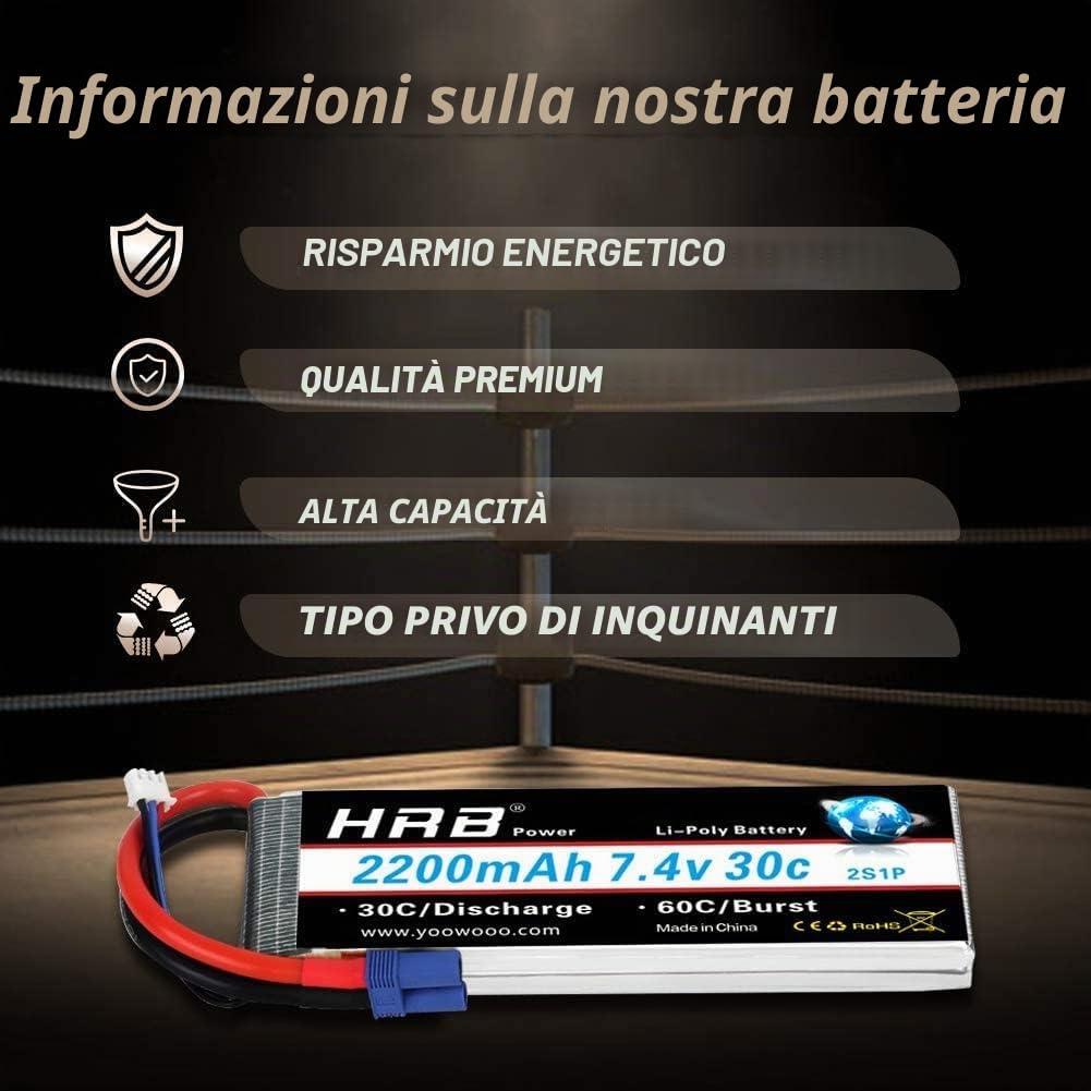 HRB 7.4V 2200mAh 30C 2S Lipo Batterie con connettore EC2 per H501S 4-xis RC Auto RC Elicottero/Airplane/Hobby/Barca/Truck (7.4v 2200mah EC2)