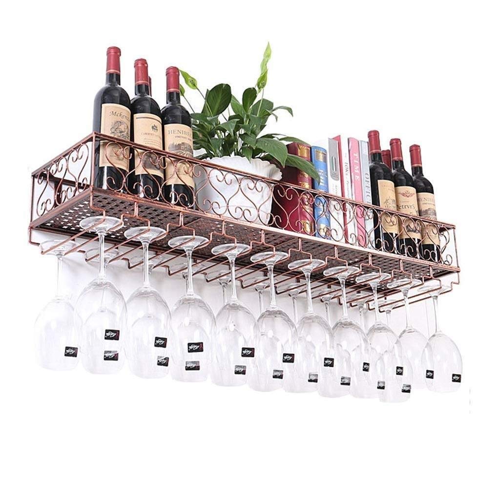 Étagère en verre à vin et casier mural en fer forgé couleur bronze de prestige