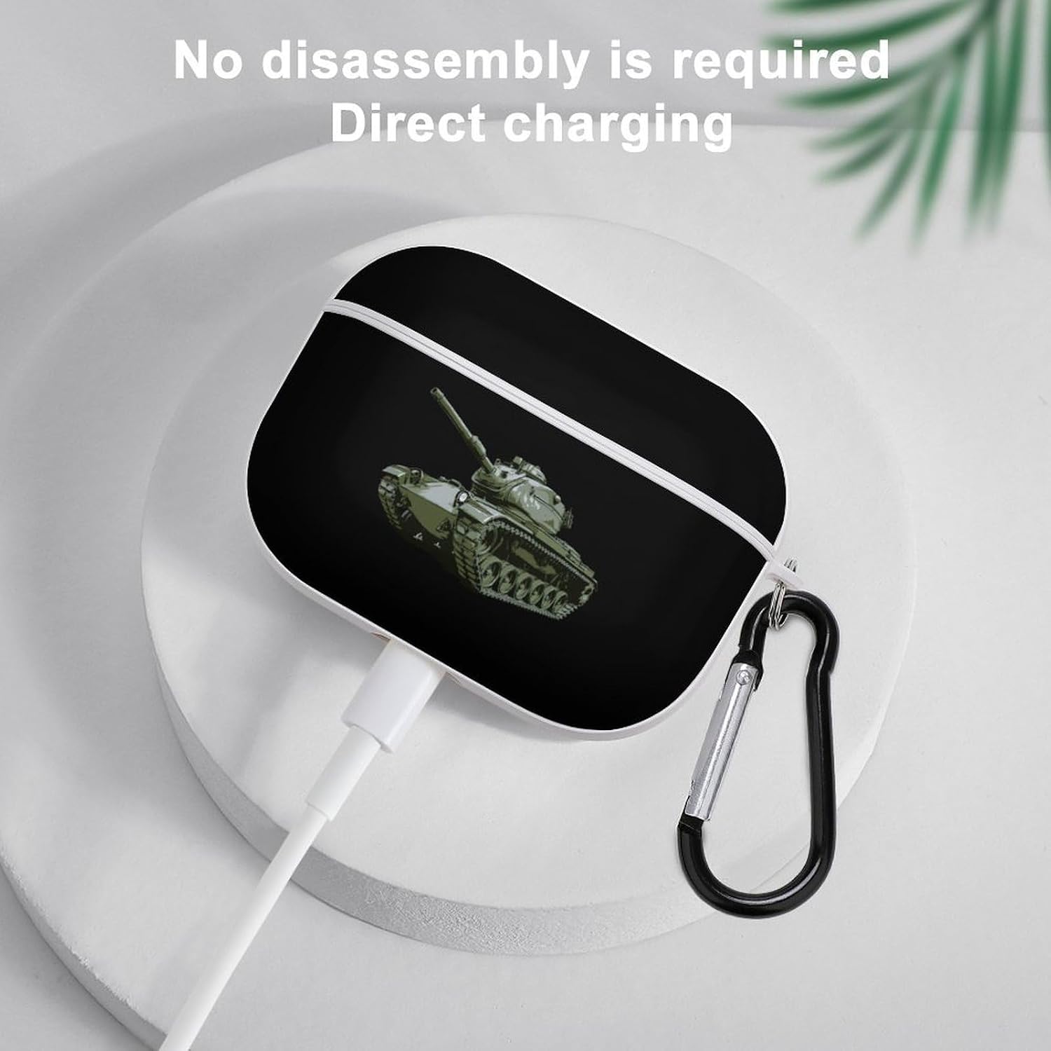 Vintage Military Tank Earphone Case PC Earbud Bag with Keychain White-Style image 5