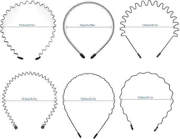 Elalove 6 Pezzi Cerchietti per Capelli in Metallo a Onda, Fasce Elastiche Unisex per Uomo e Donna, Design Antiscivolo per Sport, Yoga e Stile Quotidiano - 2
