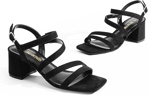 Miniatura 4 de DREAM PAIRS Sandalias de tacón grueso con tiras para mujer, sandalias de tacón bajo y puntera abierta, zapatos de fiesta