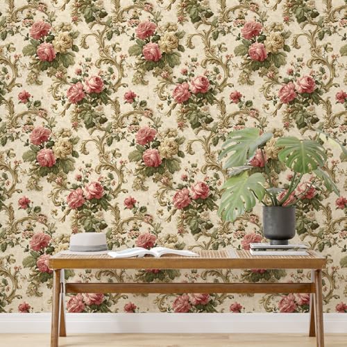 Image of PAPER PLANE DESIGN Vintage Floral Self Adhesive Wallpaper Peel & Stick, Waterproof, Stain-Proof & Self Adhesive Vinyl | Easy to Clean | 16 in X 90 in, Decor for Bedroom, Hallway, Living Room (D)