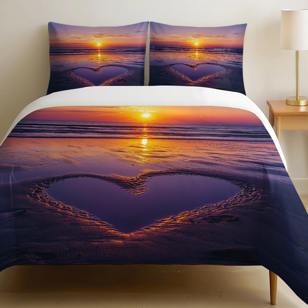 Housse de Couette 220x240 Coucher de Soleil Orange en Microfibre pour Lit 2 Personnes