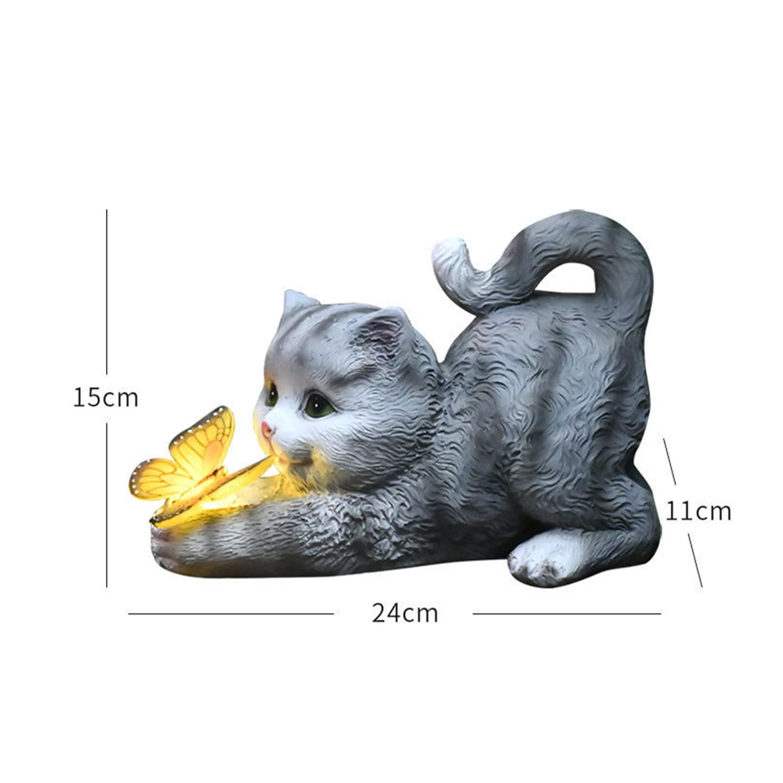 Tuzsocr Solar Powered Cat Statue,Butterfly Solar Lights for Outdoor,Decorative Animal Figurine for Garden,Waterproof Resin Sculpture,LED Lighting,for Lawn,Terrace (Style 1) - Image 2