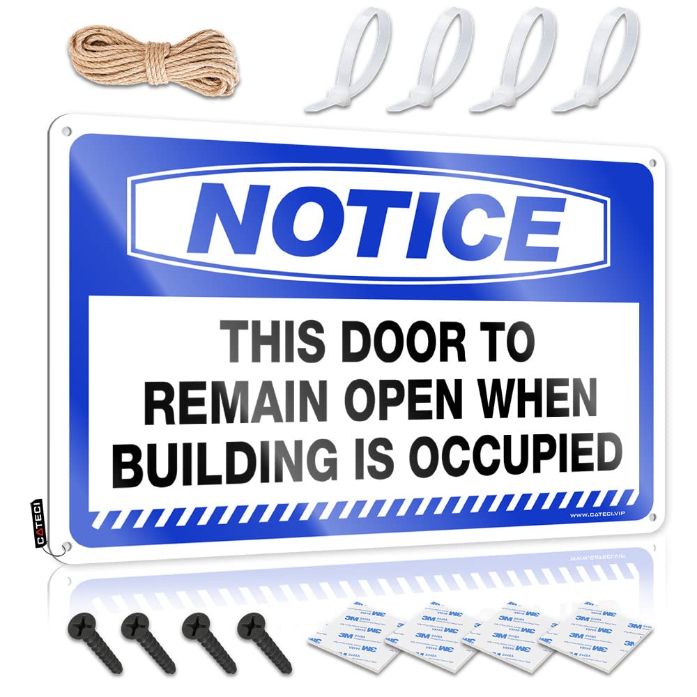 STWNVOITV Funny Metal Tin Sign For Bar Notice This Door To Remain Open When Building Is Occupied Tin Sign Metal Signs For Home Bar Metal Signs For Man Cave(30X40CM)