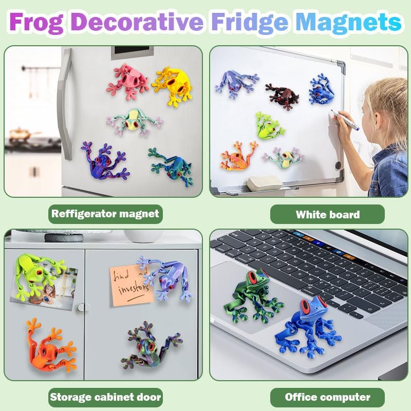 12 Pcs 3D Printed Strong Frog Fridge Magnets,3D Funny Fidget Animal Magnetic for Refrigerador, Cute Realistic Movable Joint Jump Frogs Model, Cool Magnet Decor for Home Office Classroom