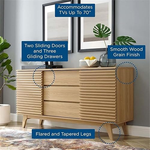 Miniatura 9 de Modway Render - Mueble moderno de mediados de siglo para mesa de bufé o TV de 63 pulgadas, en color roble Roble,Carbón vegetal,Nuez,Blanco de nuez