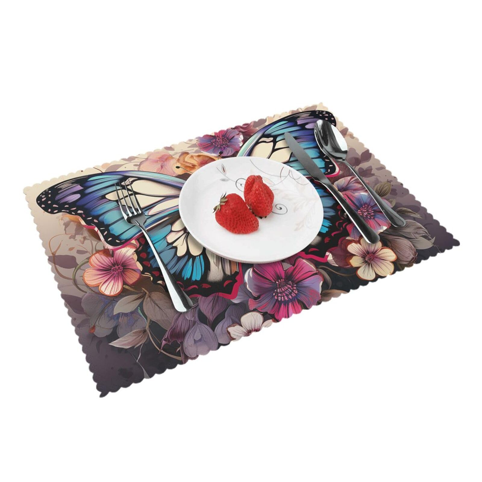Placemats Set of 4 Heat Resistant Woven Place Mats for Dining Table Butterfly Floral Placemats Washable Wipeable PVC Table Mats Indoor/Outdoor Place Mats for Party Kitchen Decor 30x45 cm