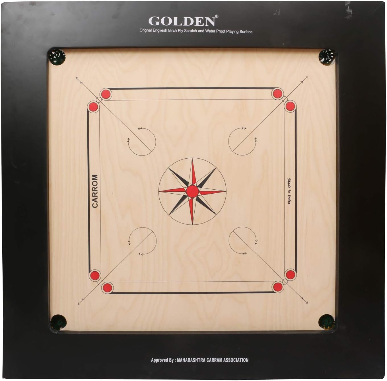KD Golden Carrom Board Game Board Champion Bulldog Jumbo English Ply Wood Board with Coin, Striker & Cover, AICF Approved Used in National & International Tournament (16mm, Champion)