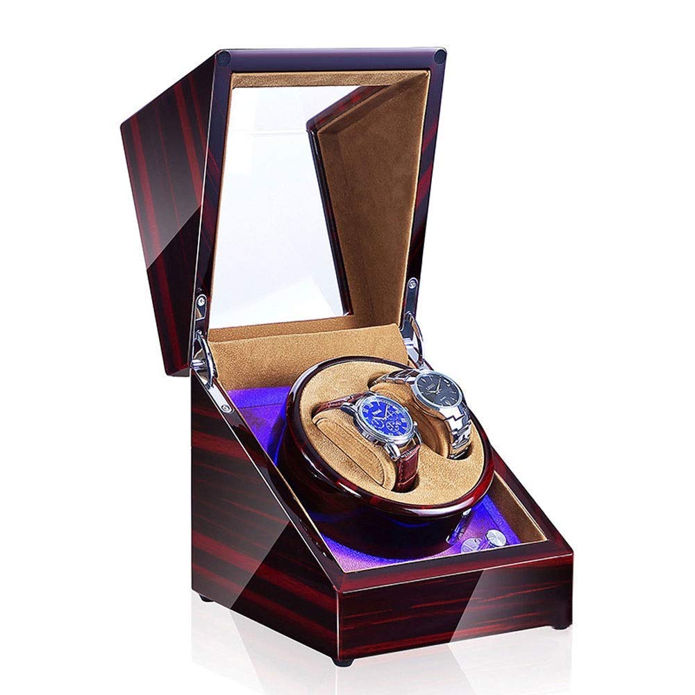 Watch Double Automatic Watch Winder Box LED Switch 5-Speed Adjustment Mode Wooden Luxury Storage Case for 2 Wrist Watches (C)