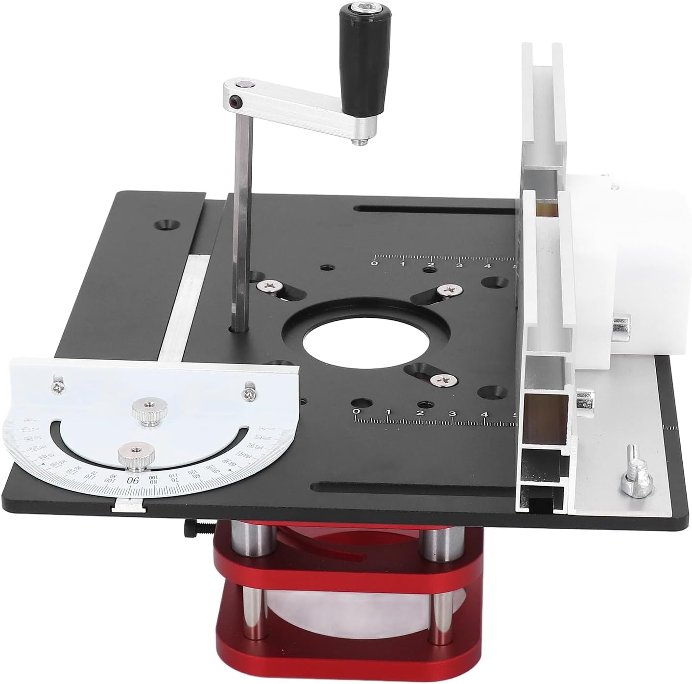 Router Base, S8 Router Table Insert Plate Lifting System Base for 64-66mm Motor Diameters, 51mm Adjustable 4 Jaw Clamping Aluminum Alloy Woodworking Engraving Base Tools Kit